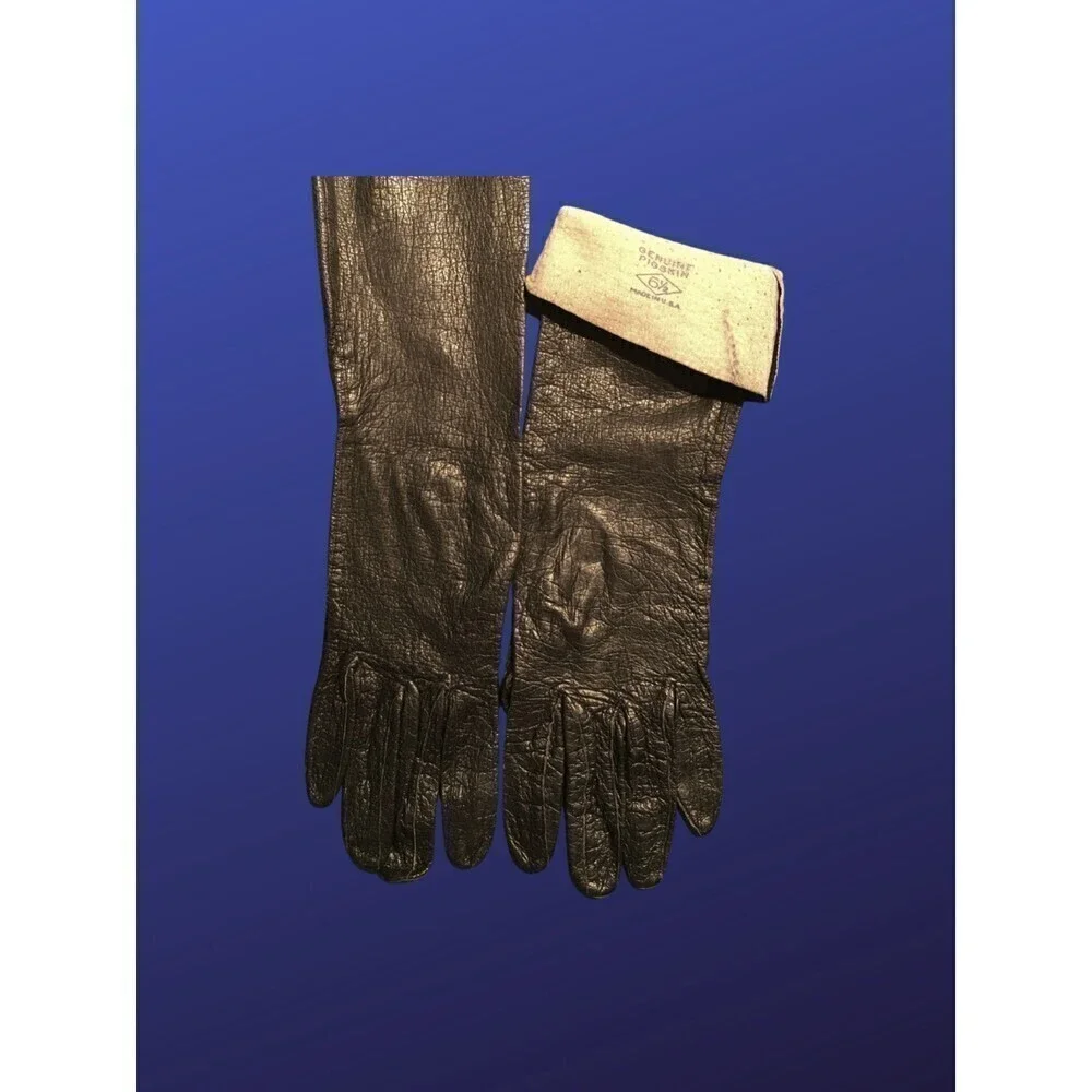 UNBRANDED 100% Leather Gloves, BLACK Pigskin, Size 6.5, Pre-owned, EUC